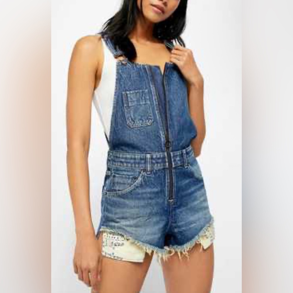 NWOT We The Free - Denim Blue Jean Overalls Sz 8 FLAWED